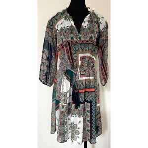 TOMMY HILFIGER URBAN FOLKLORE DRESS TASSEL-TIE BLOUSON‎ BOHO ART DECO SZ SMALL